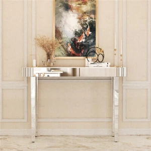 Slim Accent Mirrored Console Table Hallway Entry Table Dressing Room Table Desk - Picture 1 of 12