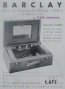 PUBLICITE BARCLAY MALLETTE GAINEE TOILETTE BAGAGE DE 1930 FRENCH AD PUB RARE - Picture 1 of 1