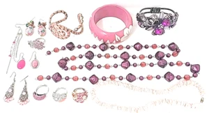 Lot Vintage Pink Jewelry  Necklaces Earrings Estate Bracelets Rings Beads Costum - Picture 1 of 9