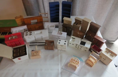 Vintage Dollhouse Furniture Kitchen Cabinets Shelving Ice Box Stove 1:12 1:18 - Image 1 of 4