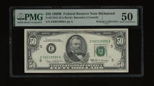 DBR 1969-B $50 FRN Richmond Fr. 2116-E PMG AU-50 Serial E06019990A - Picture 1 of 2