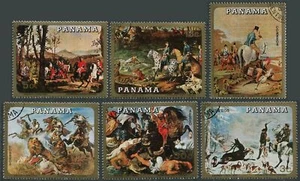 Panama 493-493E, CTO. Mi 1110-15. Hunting on Horseback paintings,tapestries,1968 - Picture 1 of 1