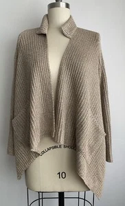 ST. JOHN Beige Metallic Pullover Jacke Strick Offen Wasserfall Cardigan Gr. P - Bild 1 von 9