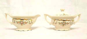 Vintage Edwin M Knowles China Co Floral Creamer & Lidded Sugar Bowl Coffee Tea - Picture 1 of 10