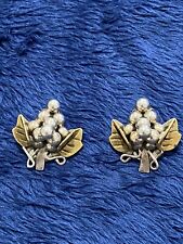 Vintage Two Tone 925 Sterling Silver And Brass Cluster Grape Clip On Earrings