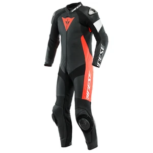 Dainese Tosa Leather Motorcycle Suit Perforated Black/Flo Red/White - Picture 1 of 14