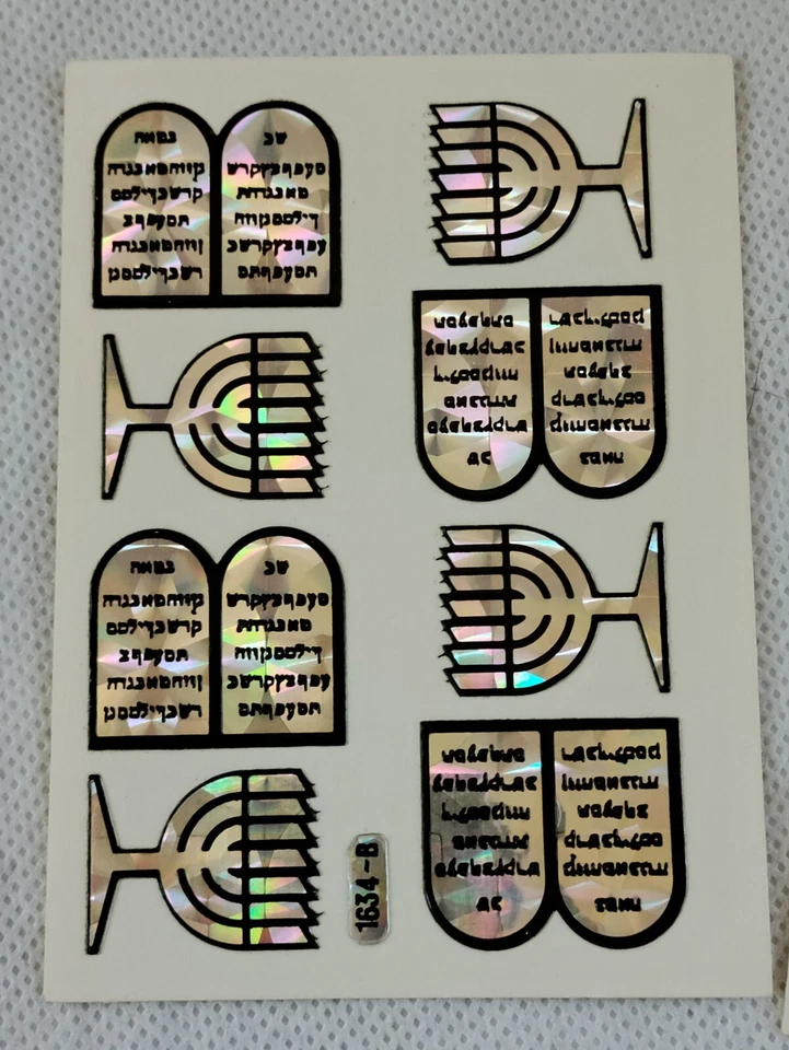 Jewish Foil Decal Stickers Ten Commandments Menorah 5 Sheet - Image 1 of 4
