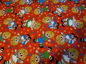 RAGGEDY ANN AND ANDY COTTON FABRIC MATERIAL, 2 YARDS, 44" WIDTH, NEW - Picture 1 of 4