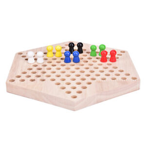 1PC Most Popular Traditional Hexagon Wooden Chinese Checkers Family Game Set:-b