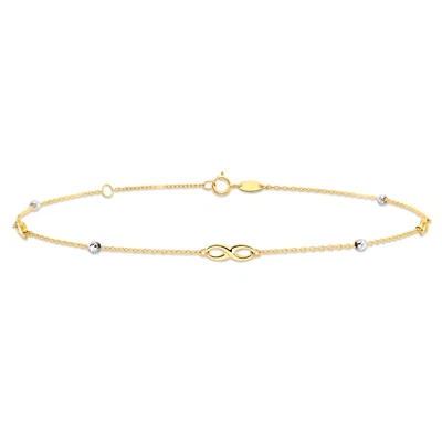10K Solid Gold Infinity Anklet Bracelet Diamond Cut Bead- 2T - 10"+ 1" - ANK301 - Image 1 of 4