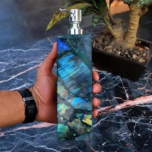 Labradorite Liquid Soap Holder for Bath Decor 3 x 3 Inches Lotion Dispenser Gift - Picture 1 of 4