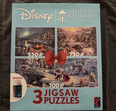 Пазлы Ceaco Disney Thomas Kinkade 3 в 1 Beast Belle Mickey & Minnie Holiday - Изображение 1 из 4