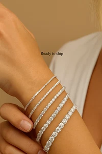 14k gold four prong set round lab grown diamond tennis bracelet, EF-VS, 7" - Picture 1 of 10