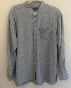Banana Republic Women’s Linen Blend Band Collar Blue White Stripe Shirt Large - Picture 1 of 7