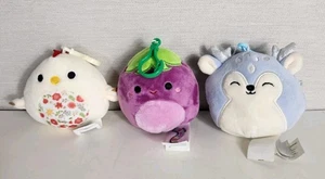 Squishmallows LotOf 3 Charity Chicken Glena Eggplant Farryn Fawn 3.5" Plush Clip - Picture 1 of 18