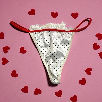 Y2K Victoria's Secret Sexy Little Things Polka Dot String Thong Panties Satin - Image 1 of 3