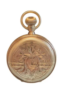 Montre de poche Oldsmobile Face Elgin OR 14 carats fabriquée 1890 boîtier chasseur par Roy & Co. - Photo 1/18