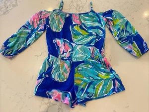 Girls Lilly Pulitzer Blue And Pink Floral Romper Shorts Size 4-5 Extra Small - Picture 1 of 5