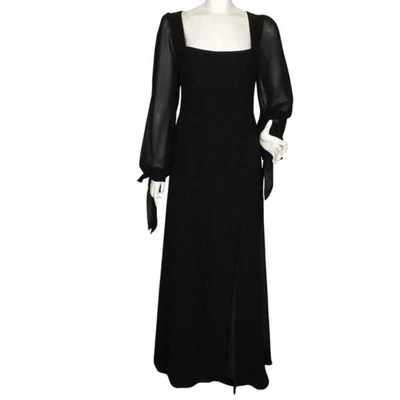 new AZAZIE Gown/Maxi Dress, A14, Black, Sheer Sleeve/Bow, Long, Back Zipper Vent - Image 1 of 4
