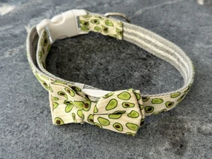 Avocado Removable Bow Tie Adjustable Fabric Size 15-24 Inch Dog Collar - Picture 1 of 4