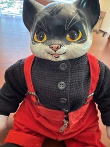 Vintage Orma Porzellan & Stoff schwarze Katze Puppe Figur 13" mit Gelenken handbemalt - Bild 1 von 11