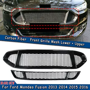 2x Real Carbon Fiber Front Bumper Grille Grill For Ford Mondeo Fusion 2013-2016 - Picture 1 of 9