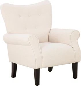 Modern Accent Chair,High Back Armchair,Upholstered Fabric Button Single Sofa wit - Picture 1 of 9