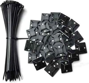 100 Pack Zip Tie Mount with Cable Ties Self Adhesive Wire Fasteners Cable Clips - Picture 1 of 3