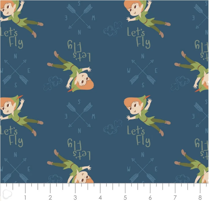 Disney's Peter Pan & Tinkerbell Let's Fly Blue Cotton Fabric by the Yard - Image 1 of 1