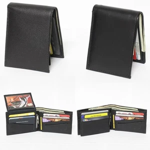 Billetera plegable de cuero genuino de vaca o cordero para hombre ventana de identificación negra ranura para 11 tarjetas - Imagen 1 de 2