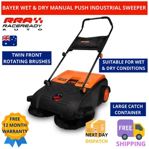 Bayer Industrial Sweeper Floor Cleaner Manual Push Rotate Brush Wet & Dry - Picture 1 of 6