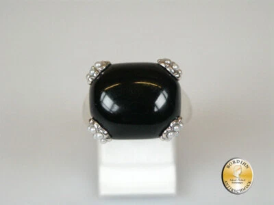 Anello 925 Argento Sterling Onice Perle Nuovo Anello Dei Monili Donna - Immagine 1 di 4