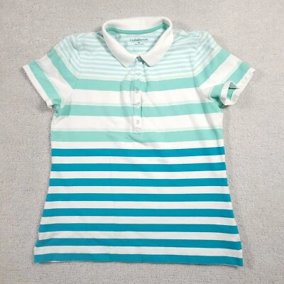 Camisa polo clásica Croft & Barrow para mujer mediana azul a rayas manga corta Foto 1 de 4