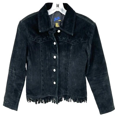 Jou Jou Jacket Womens Small Suede Leather Westen Fringe Bohemian Festival Black - Image 1 of 4