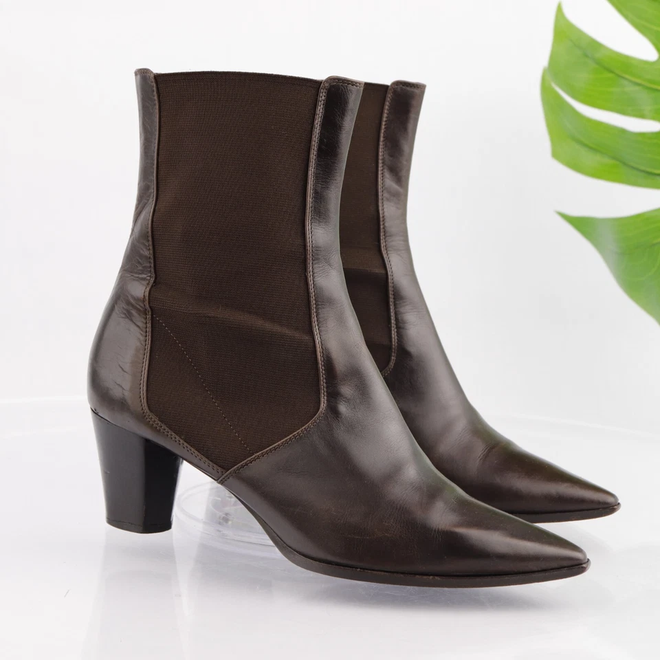 Jill Sander Womens Boot Size 38.5 8.5 Brown Leather Chelsea Bootie Block Heel - Image 1 of 4