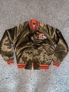 Vintage Cleveland Browns Chalk Line Size Medium Satin Bomber Jacket NFL 80s 90s