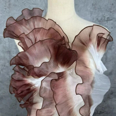 2 Yards Gradient Organza Ruffles Edging Trimmings Ribbon Pleated Mesh Frill Trim - Image 1 of 4