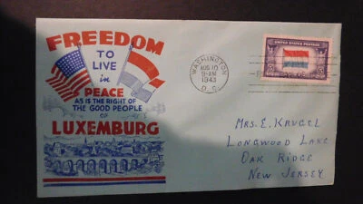 1943 Occupied Nations First Day Cover FDC Luxemburg Washington DC Oak Ridge NJ - Image 1 of 2