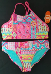 ABBIGLIAMENTO COSTUME DA BAGNO BIKINI BAMBINA TAGLIA 18 ** 2 PEZZI STAMPA NEON FRATTALE - NUOVO CON ETICHETTE - Foto 1 di 2