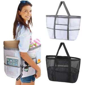 Women's Large Beach Mesh Bag Carry Picnic Tote Foldable Shopping Without Zipper