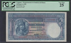 URUGUAY ,BANCO  DE LA REP.ORIENT P#30a 10 PESOS 1935  PCGS 25 - Picture 1 of 2