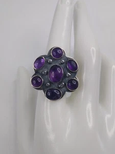Anillo DTR Jay King Plata Esterlina 925 Amatista Cabujón Piedras Preciosas Púrpura Talla 7.75 - Imagen 1 de 13