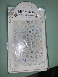 Silver Holographic Half Butterfly Nail Stickers 2020 Nail Trends, 1 Sheet New - Picture 1 of 2