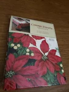CHRISTMAS Poinsettia TABLECLOTH Fabric Cotton Blend 60" x 102" Red Rectangle New - Picture 1 of 7