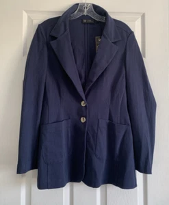 DG2 by Diane Gilman Blazer Womens L Navy Blue Cabana Knit Twill Two Button Nwt - Picture 1 of 10