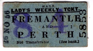 Railway ticket: Western Australia: Freemantle & Perth, 1956 - Picture 1 of 1