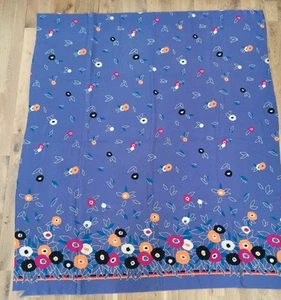120 × 142 cm Pure Silk Fabric Purple With Fuchsia Orange White Blue Black Floral - Picture 1 of 9