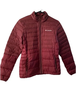 Chaqueta acolchada Columbia para mujer pequeña 650 plumón de pato cremallera completa manga larga borgoña Foto 1 de 4
