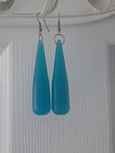 Tiffany BLUE translucent LUCITE? 2 ½ Inch Teardrop Pierced Earrings UNIQUE - Picture 1 of 1