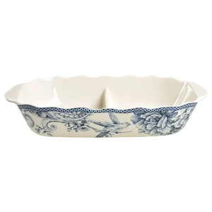 222 Fifth Adelaide Blue and White Oval Divided Vegetable Bowl 9627274 - Picture 1 of 1